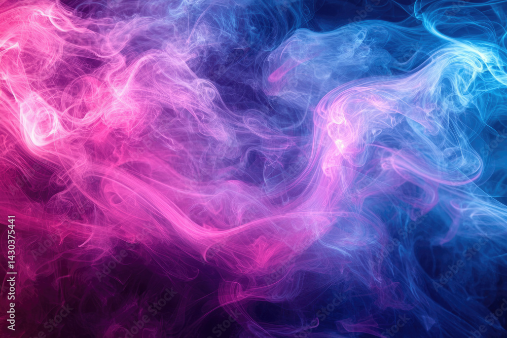 Poster a mesmerizing display of vibrant pink and blue smoke intertwining and swirling, creating an ethereal