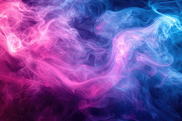A mesmerizing display of vibrant pink and blue smoke intertwining and swirling, creating an...