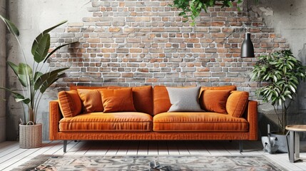 Mockup white wall in loft style house of korea with sofa and accessories in the room.