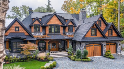 Pitched roofs are one of the main characteristics of European-style home designs, which often feature complex roof shapes such as mansard roofs or terraced roofs.