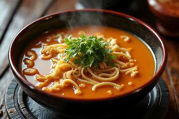 Closeup food photograph menu design Japanese noodle or ramen tradition food for advertise. traditional, tradition food, noodles, culture, culture food, beef, vegetable, smoke, smoked, business .
