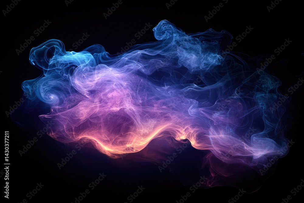 Poster Abstract cloud of colorful smoke swirling and blending on a dark background, creating a mesmerizing ethereal effect.