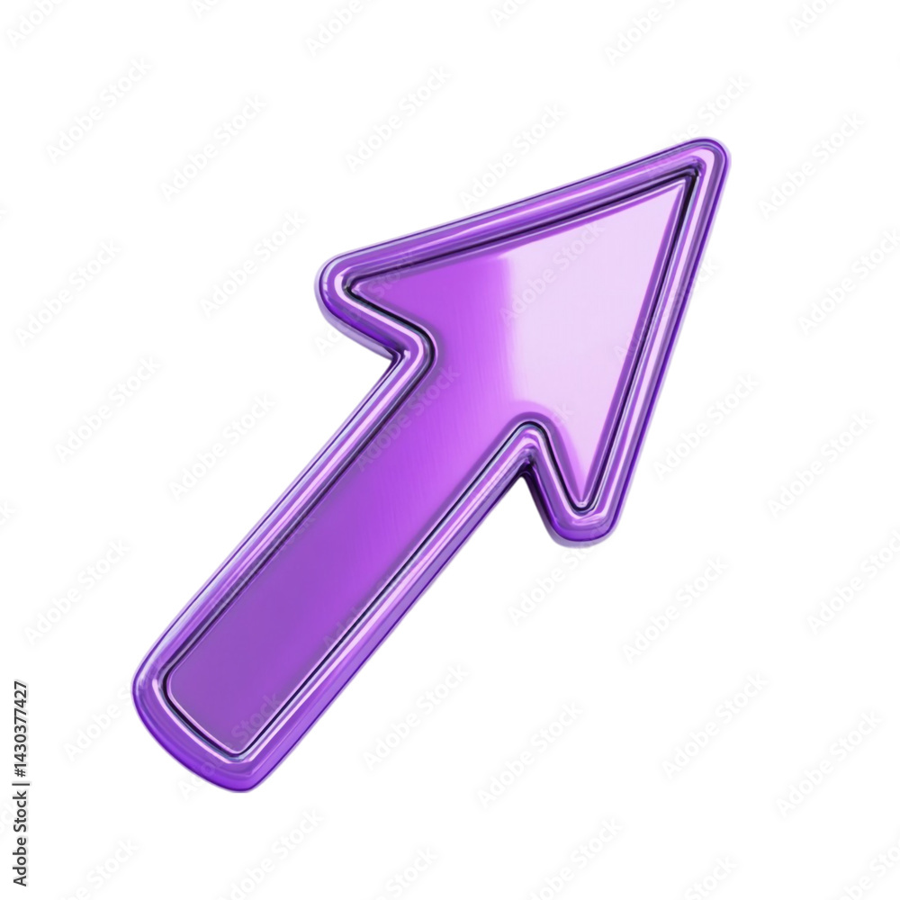Poster purple glossy arrow pointing upward against a background of thin vertical lines