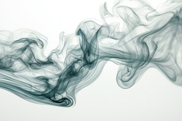 Obraz premium Elegant swirls of grey smoke dance against a pristine white backdrop, creating a mesmerizing and ethereal abstract composition of light and shadow.