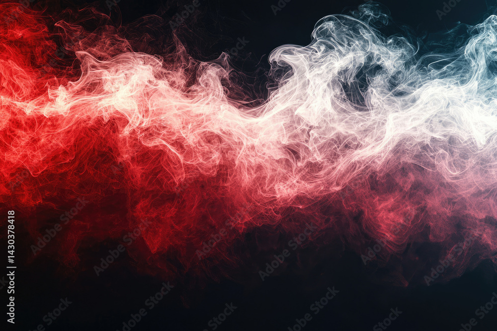 Poster Abstract image showing smoke clouds with red and white colors against a dark background.
