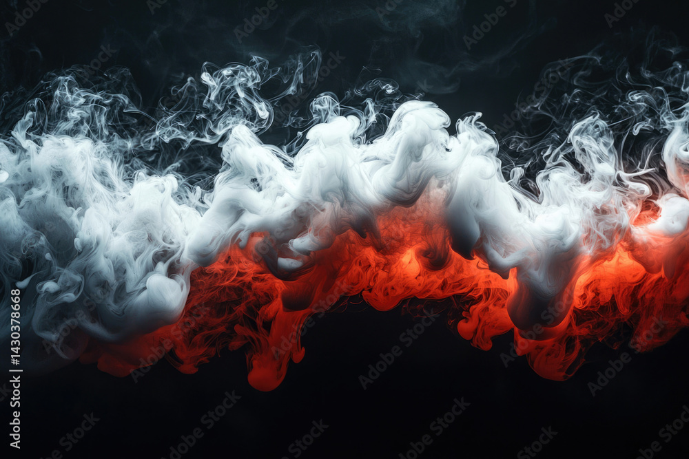 Poster Abstract smoke art: Wisps of white blend with fiery red on a deep transparent background, creating depth.