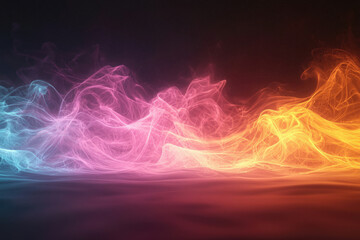 Fototapeta premium Abstract waves of energy flowing, transitioning from cool blues and purples to warm oranges and yellows against a dark, starry backdrop.