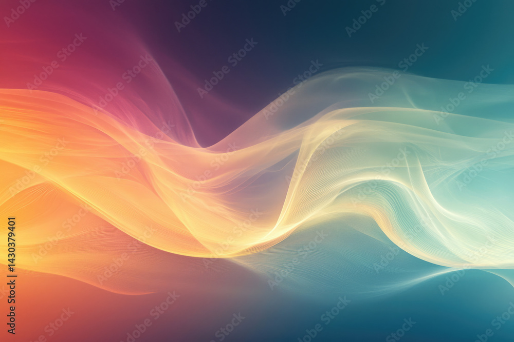 Poster Abstract flowing waves of light and color transitions from warm to cool hues creating a soft, ethereal and dreamlike visual experience.