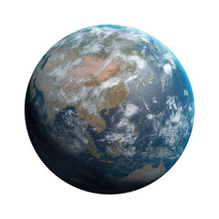 Planet Earth Globe full frame view from space uncropped isolated Asia Oceania alpha channel realistic 3D render highly detailed 6K