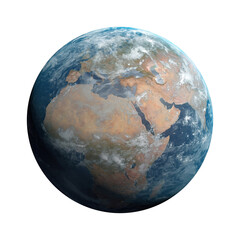 Planet Earth Globe full frame view from space uncropped isolated Africa Europe Middle East alpha channel realistic 3D render highly detailed 6K
