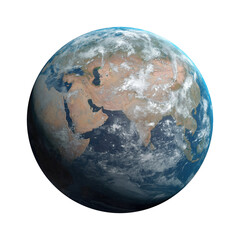 Planet Earth Globe full frame view from space uncropped isolated Middle East Asia alpha channel realistic 3D render highly detailed 6K
