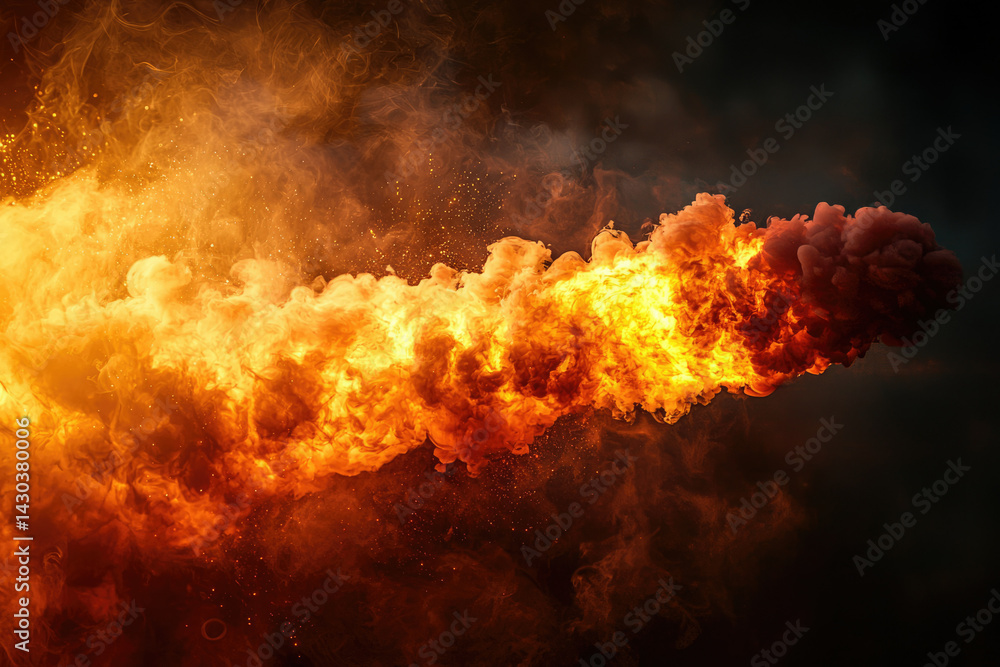 Aufkleber dramatic fiery explosion with bright orange flames transitioning to smoky red clouds against a dark 