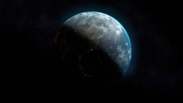 Planet Earth Globe full frame view from space uncropped stars background Asia Oceania realistic 3D render highly detailed 6K