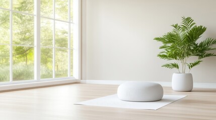 Calm, minimalist interior with large window