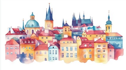 Fototapeta premium Prague Castle. Prague Castle hand drawn watercolor illustration