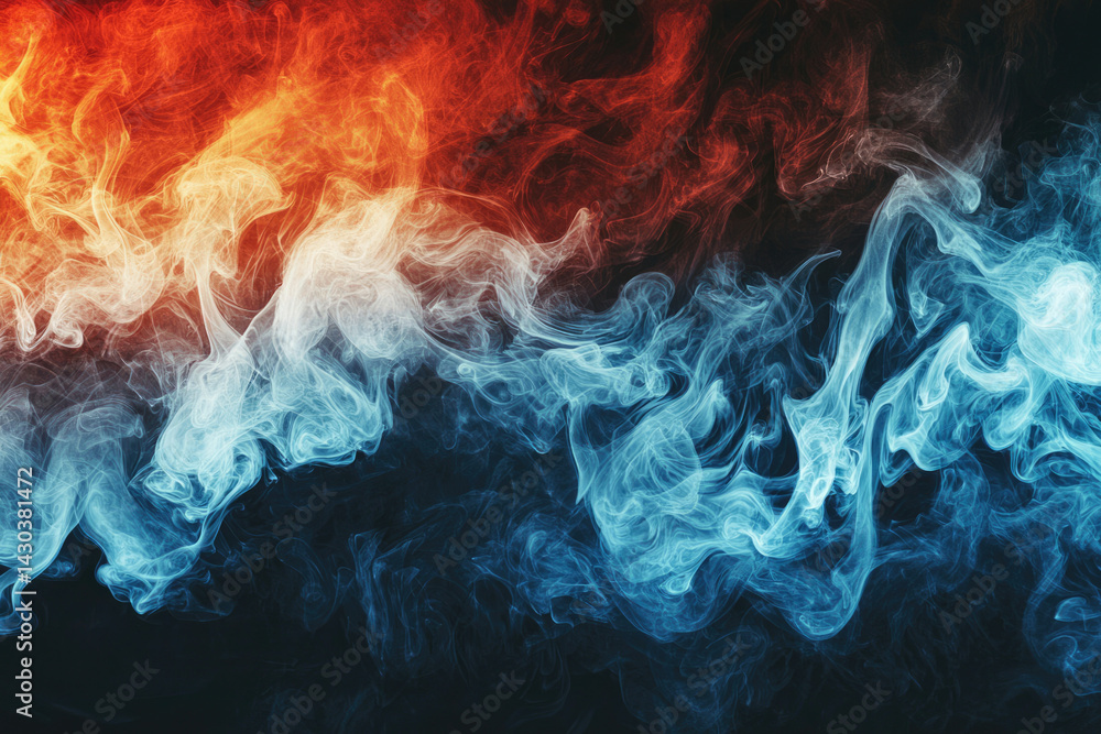 Leinwandbilder Abstract image showing a captivating blend of vibrant red and blue smoke, swirling and merging into a dynamic composition.