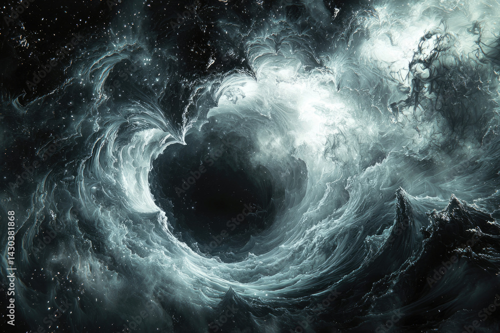 Aufkleber abstract vortex of swirling celestial matter, featuring a dark central void surrounded by ethereal, 