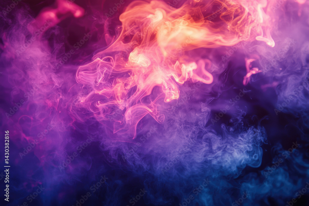 Poster Abstract image shows smoke and color combined to create flowing organic shapes and movement in a vibrant and ethereal composition.