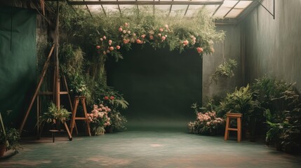 Rustic botanical studio, floral archway