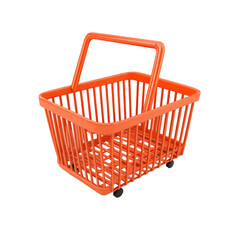 Orange shopping basket on wheels empty ready for groceries