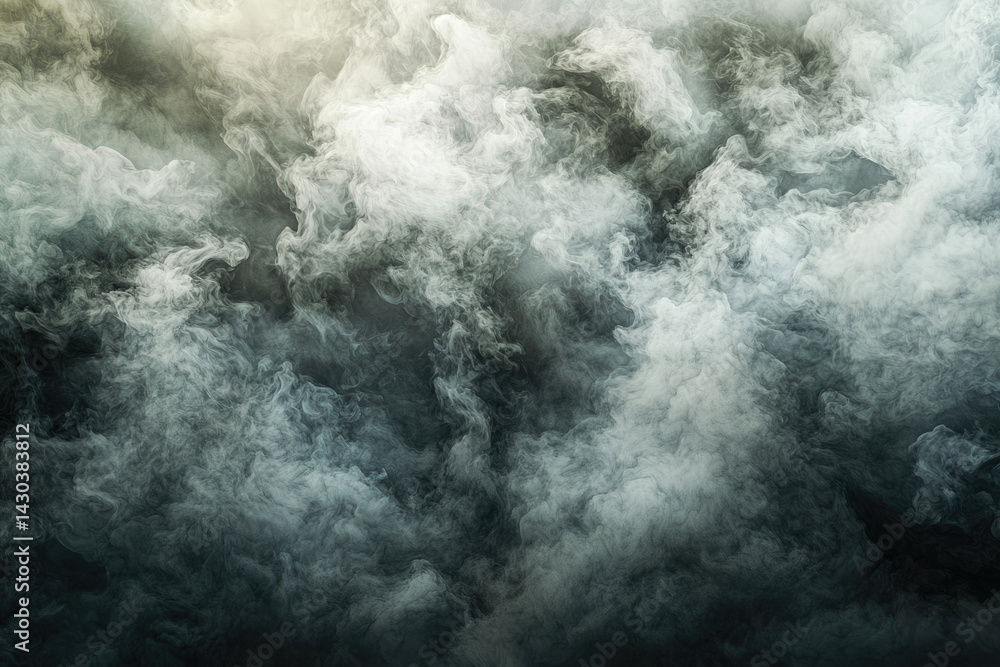 Poster a mesmerizing view of dense, swirling gray and white smoke, creating an ethereal and dramatic atmosp
