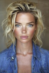 Naklejka premium The portrait, cut off at half, displays a beauty with a stylish evening makeup look, featuring pink liner on the eyes, extremely long eyelashes, and natural lipstick, all of which contribute to the