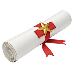 Rolled Diploma Certificate with Red Ribbon and Gold Star