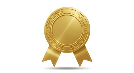 Gold Medal with Ribbon, Realistic Award Emblem on White Background