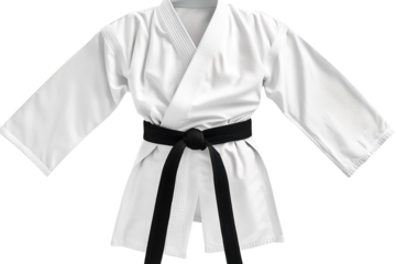 White Karate Gi with Black Belt for Martial Arts Training and Competitions