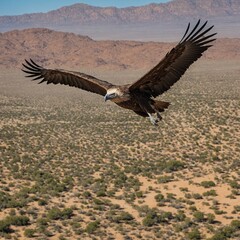 Fototapeta premium Vulture Soaring High Above a Desert Landscape