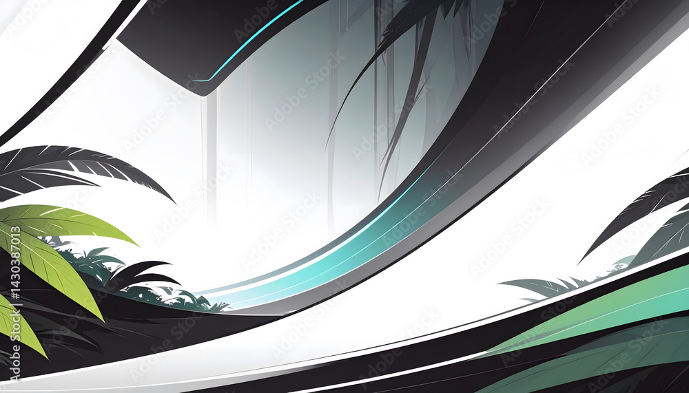 Poster abstract design featuring foliage and flowing lines
