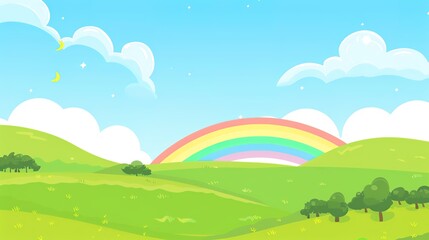 Step into a Magical Realm with Our Enchanting Rainbow Green Grassland Backgrounds! These captivating visuals blend the lush vibrancy of green grasslands with the mesmerizing colors of a rainbow, creat