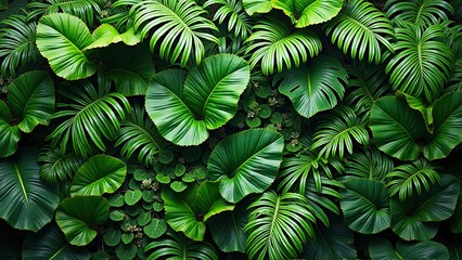 Dense Green Tropical Leaves Creating a Fresh Natural Background
