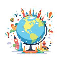 Globe with Visiting and tourist places across the world