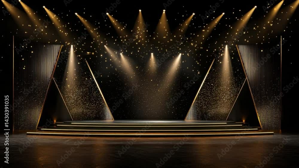 Aufkleber stunning empty stage with bright lights and sparkling particles for performances and events in a the