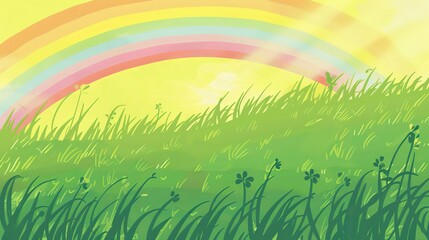 Obraz premium Step into a Magical Realm with Our Enchanting Rainbow Green Grassland Backgrounds! These captivating visuals blend the lush vibrancy of green grasslands with the mesmerizing colors of a rainbow, creat