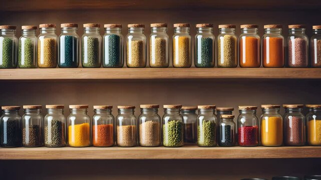 Different spices in glass jars