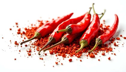 dry chili pepper spices on white background