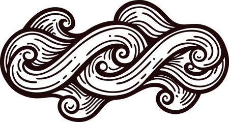 Fototapeta premium Intricate black and white wave pattern design with curved lines and swirls.