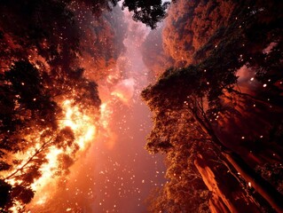 A dramatic view of a forest engulfed in flames, showcasing the power of nature's fury.