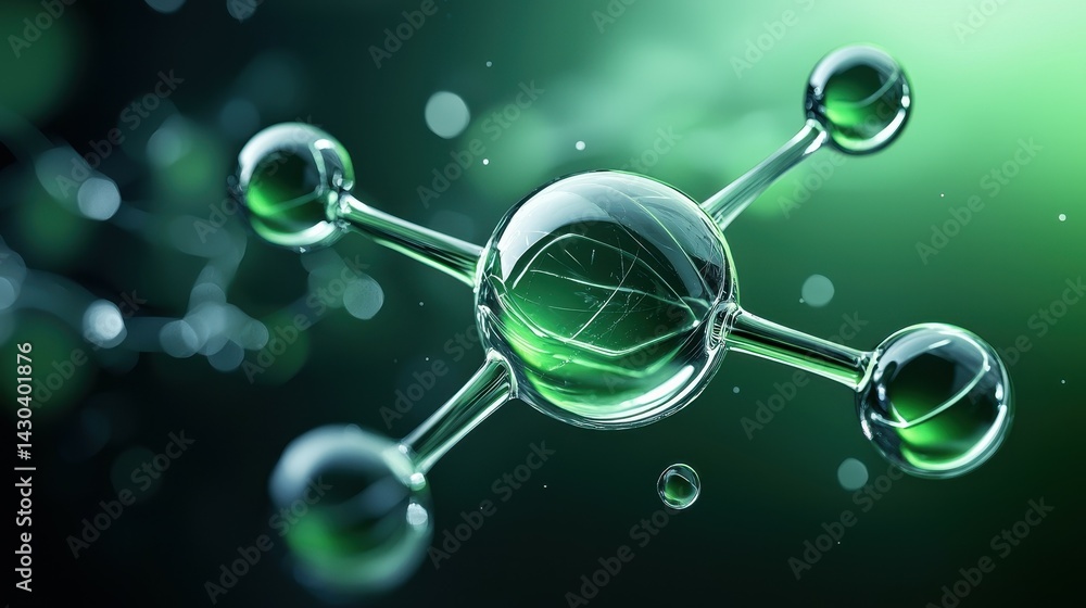 Poster a vibrant green molecular structure illuminated in a captivating abstract design.