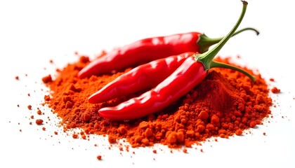 dry chili pepper spices on white background
