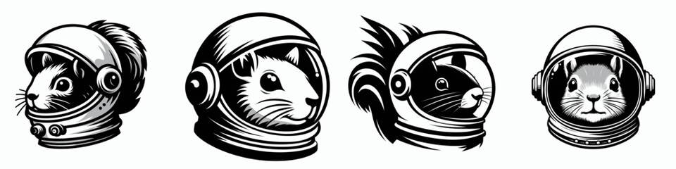 Squirrel head with astronaut helmet. Space suit universe galaxy cartoon clipart. Rodent donning cosmic gear astro cover.