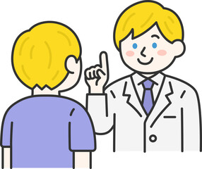 Obraz premium 問診する、白人の男性医師（線画カラー）のイラスト