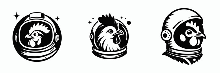 Chicken head with astronaut helmet. Space suit universe galaxy cartoon clipart. Fowl dome cosmonaut avian visage spacewalk bird headgear.