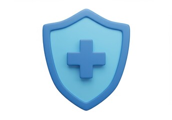 Obraz premium Light blue shield with a plus sign in the center isolated on white background