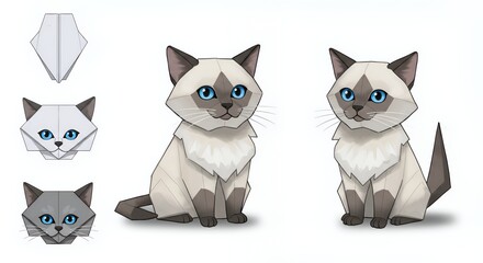 Obraz premium Geometric origami representations of a balinese cat breed.