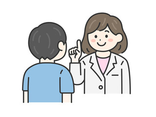 問診する、女性医師（線画カラー）のイラスト
