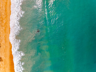 Top view beach waves nature background,Amazing waves crashing on sandy shore seascape view