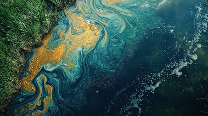 Vibrant abstract patterns in water, showcasing blue and orange swirls.